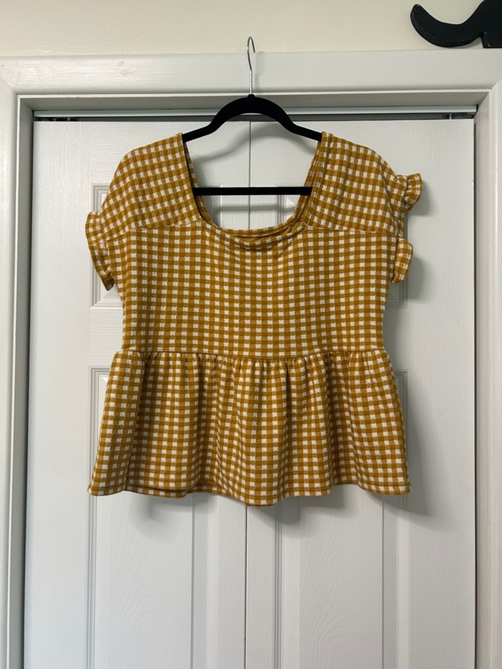 Mustard Gingham Peplum Top - Madewell